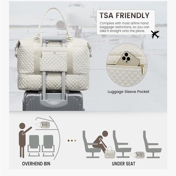 NWT LOVEVOOK Travel Duffle Bag, Weekender Bags Women w Shoe Compartment Cream - Picture 3 of 14